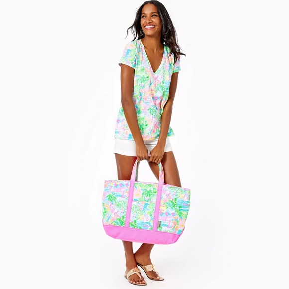 Lilly Pulitzer Mercato Canvas Cotton Tote Bag - Multi Lilly Loves California - Picture 5 of 13